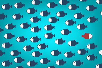 Think differently - Being different, standing out from the crowd -The graphic of fish also represents the concept of individuality , confidence, uniqueness, innovation, creativity.