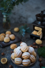 Homemade shortbread nuts with condensed milk. Dessert - biscuits for tea.