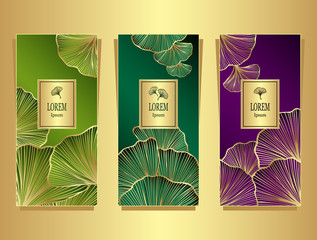 Set Template for package or flyer from Luxury background with  leaves  in olive malachite lilac for cosmetic or perfume or for package of tea or label or for brand book