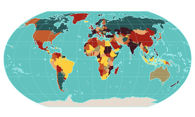 World Map Modern Style with Rounded Corners Hipster Colors