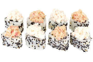 Sushi roll japanese food isolated on white background Philadelphia sushi roll with crab meat close up