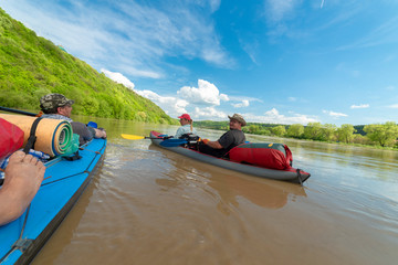 Kayak tourists on the Dniester River, Ivano-Frankivsk city, May 4, 2016