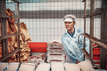 Production of meat products in the supermarket in the supermarket. Next, distribution of finished products to the store's shop for customers. Sausage, meatloaf, pate ...