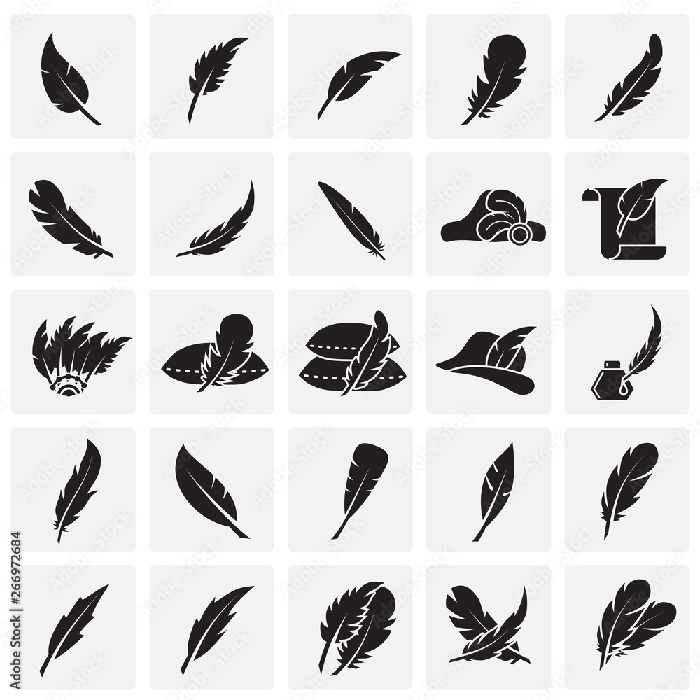 Poster feather icons set on sqaures background for graphic and web design. simple vector sign. internet con