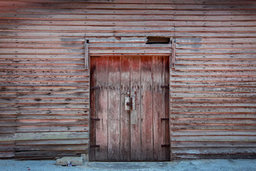 vintage wood cabin building door near exterior