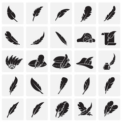Feather icons set on sqaures background for graphic and web design. Simple vector sign. Internet concept symbol for website button or mobile app.