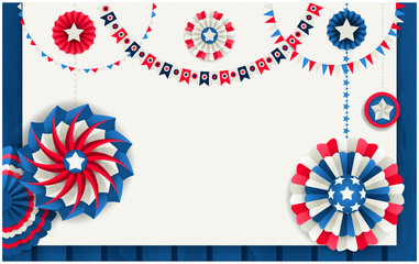 Patriotic banner with paper pinwheels and festoons