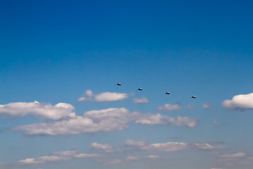 Military aircraft against the blue sky. Sunny day. Aircraft. Fighters