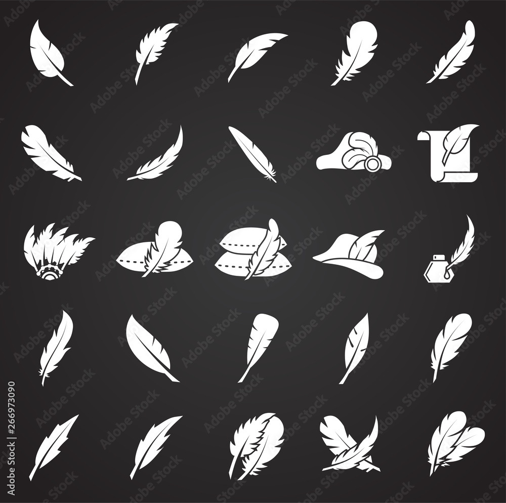 Poster feather icons set on black background for graphic and web design. simple vector sign. internet conce