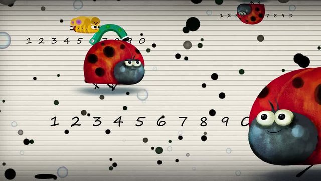 A few funny cartoon insects – ladybird, butterfly and earthworm + caterpillar are walking happy in looping videoclip. Children animation good for music background, kids project or anything else...