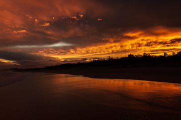 Naklejka na ściany i meble colorfull sunset at Noosaville beach, Sunshine Coast, Australia.