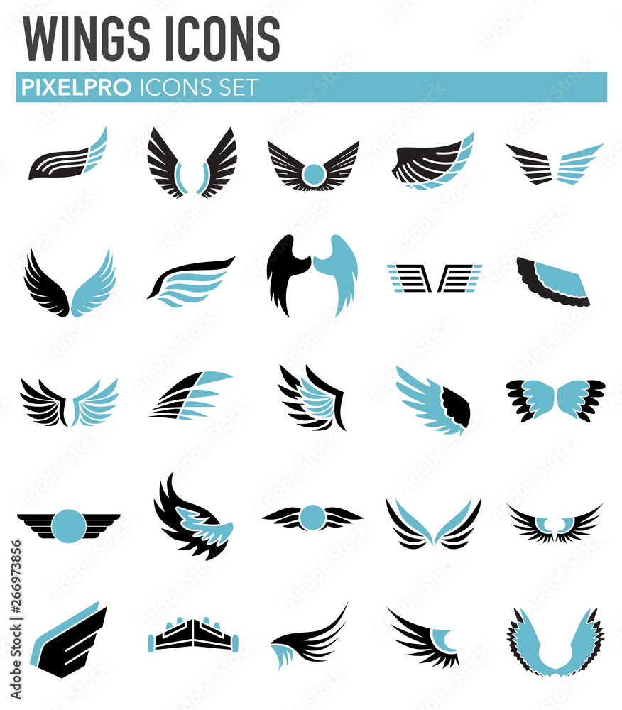 Poster wings icons set on white background for graphic and web design. simple vector sign. internet concept