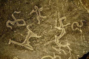 Shamanic rock paintings at Ulytau, Karagandy region of Kazakhstan