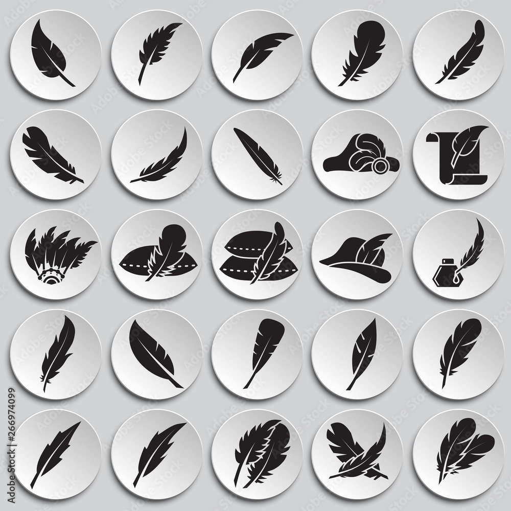 Poster feather icons set on plates background for graphic and web design. simple vector sign. internet conc