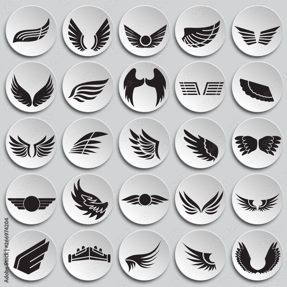 Aufkleber wings icons set on plates background for graphic and web design. simple vector sign. internet concep