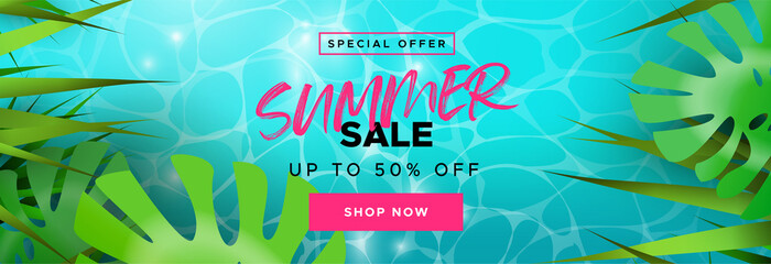 Tropical summer season sale banner for discount