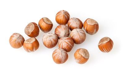 Hazelnuts isolated on white background