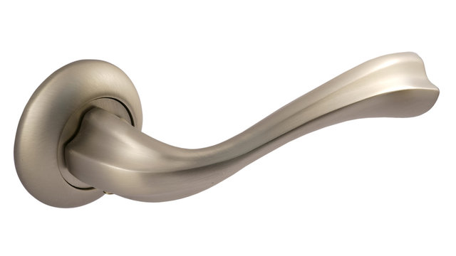 Door handle of silver on a white background side view   