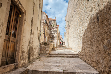 The beautiful steep alleys at the walled old town of Dubrovnik