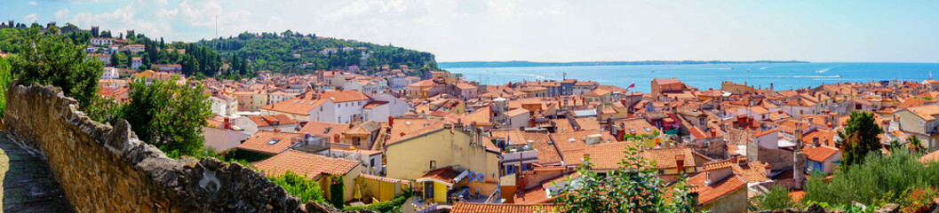 Piran am Adriatischen Meer, in Slowenien, Panorama Blick 