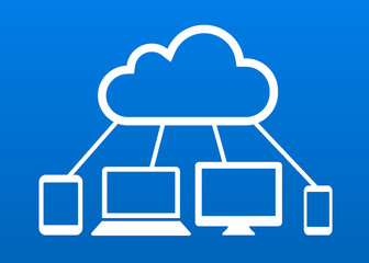 Cloud computing devices connected to internet cloud vector icon