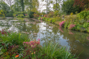 Giverny, France - 05 07 2019: The gardens of Claude Monet in Giverny. The nympheas