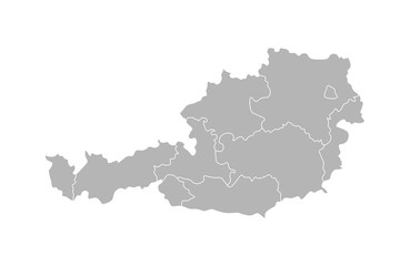 Vector isolated illustration of simplified administrative map of Austria. Borders of the provinces (regions). Grey silhouettes. White outline