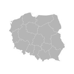 Fototapeta premium Vector isolated illustration of simplified administrative map of Poland. Borders of the provinces (regions). Grey silhouettes. White outline