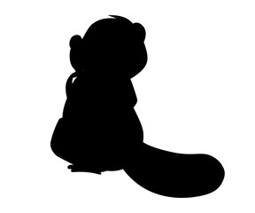 Black silhouette. Cute brown beaver sitting. Cartoon character design. North American beaver Castor canadensis. Rodentia mammals. Flat vector illustration isolated on white background. Back view