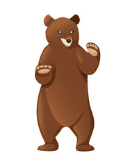 Grizzly bear. North America animal, brown bear. Cartoon animal design. Flat vector illustration isolated on white background. Bear stand on two legs, front view. Big cute dangerous animal