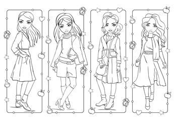 Coloring Book Cute Girls In Uniform At School