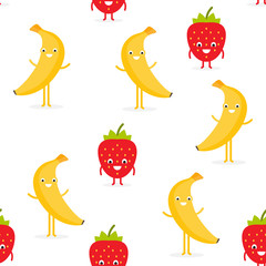 Seamless pattern strawberry and banana fruit