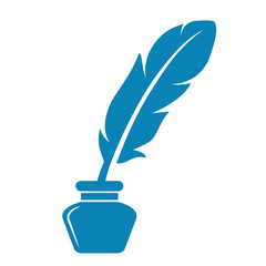 Writing feather and ink pot vector icon