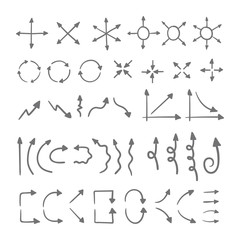 Hand drawn collection of arrow doodles. Handmade sketches of arrows.