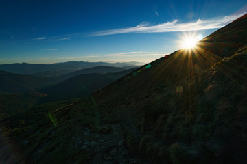 Sun above Ukrainian Carpathian Mountains, Chornohora, Carpathians