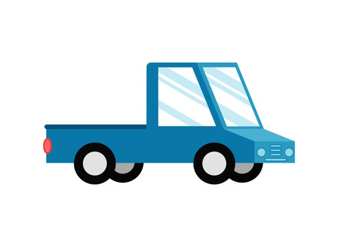 blue pickup truck Isolated on white background. Cartoon style. Vector Illustration.