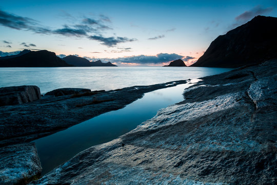 Norway, Lofoten Islands, Haukland Beach, northern lights