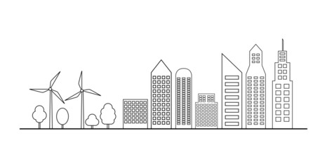 Obraz premium cities landscape. eco friendly concept. earth day and world environment day. symbols isolated on white background vector 