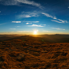 Fototapeta na wymiar Beautiful landscape at sunset of the Ukrainian Carpathian Mountains, Chornohora from Mount Petros