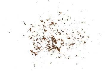 Grated chocolate. Heap of ground chocolate isolated on white background with clipping path, closeup.