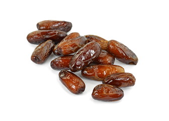 Dried dates over white background. Heap of dried dates isolated on white background.