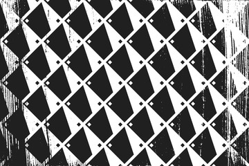 Grunge abstract isometric pattern. Horizontal black and white backdrop.