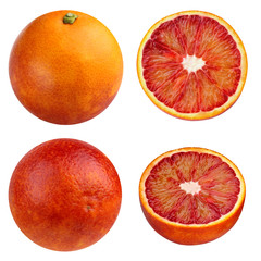 Red blood oranges isolated on white background. collection of citrus fruits.