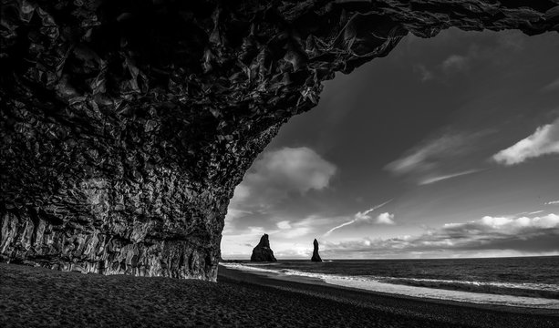 Landscape of Sea cave at Reynisfjara Beach, Iceland