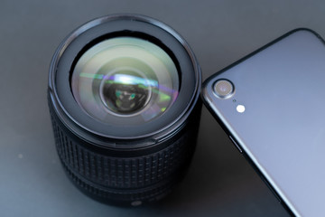 Photo equipment on the grey table