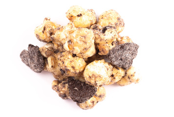 Cookies and Cream Flavored Popcorn on a White Background