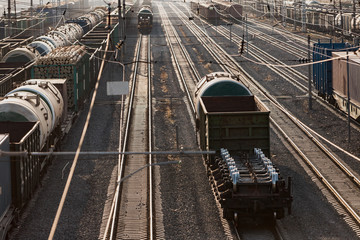 Fototapeta na wymiar Railway cars stand on the rails.