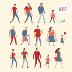Fototapeta premium Set of cartoon people in various lifestyles and ages