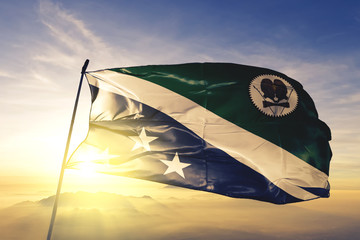 Western Highlands province of Papua New Guinea flag sunrise mist fog