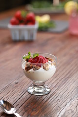 Yogurt on Table with Fruit